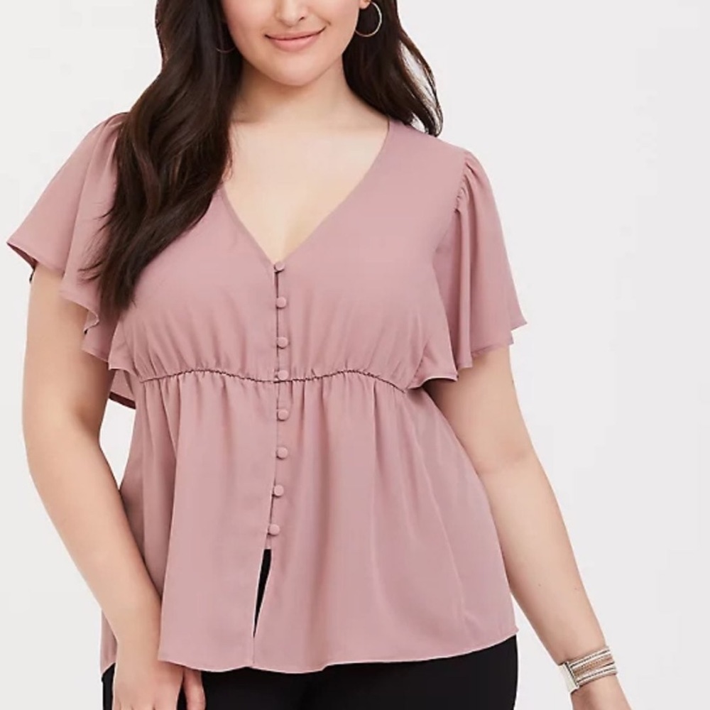 Torrid Blush Flutter Sleeve Blouse
